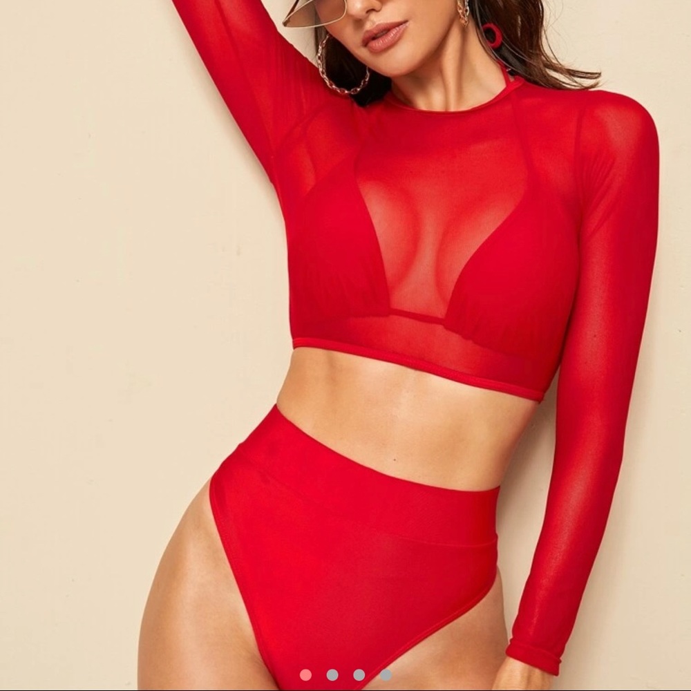 Red 3 piece bathing suit